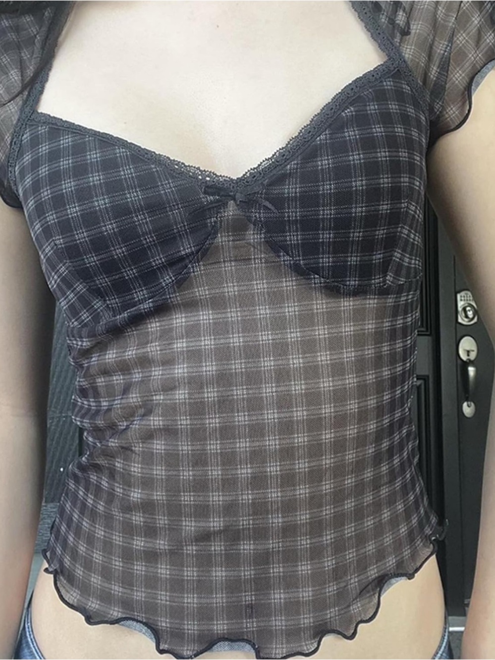 H&M Black Plaid Sheer Mesh Camisole
